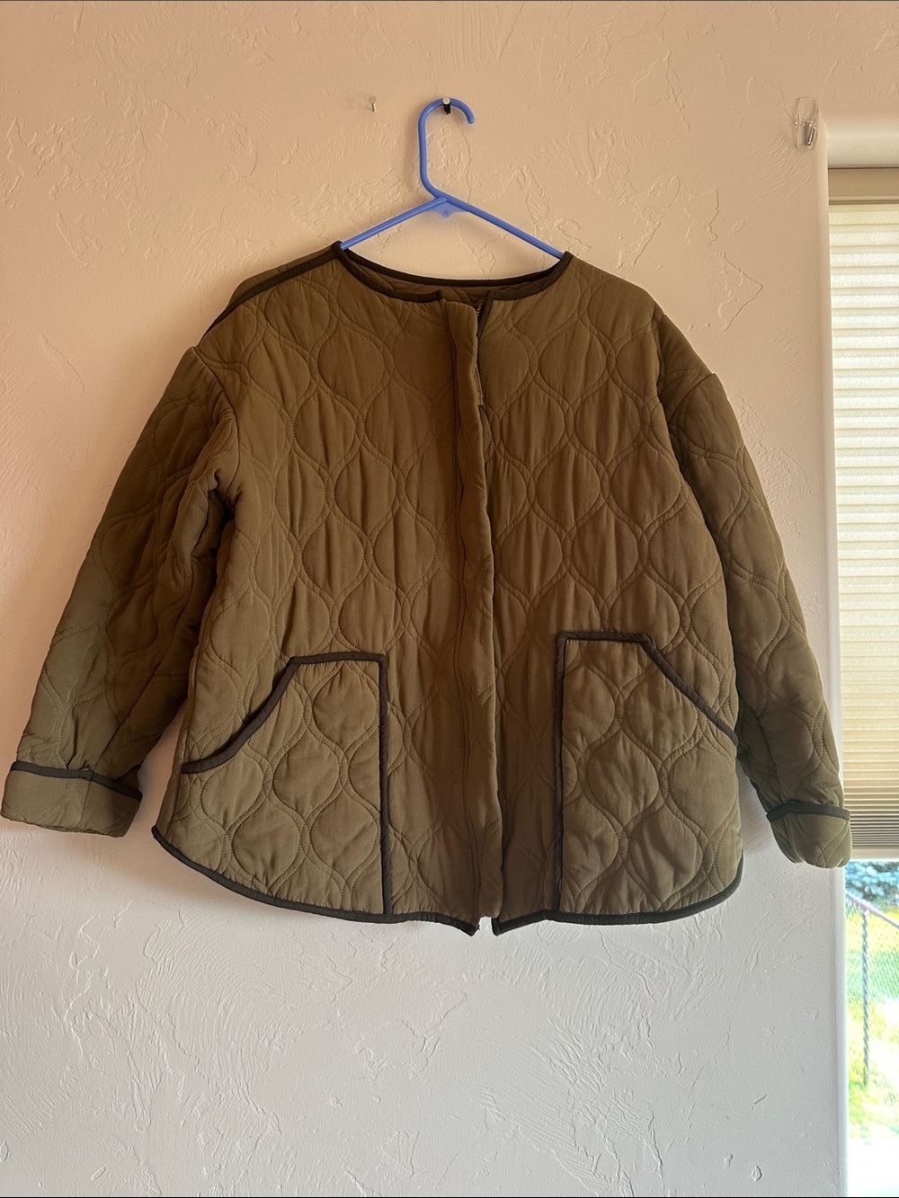 Knox Rose Olive Green Quilted Puffer Jacket with Dark Trim